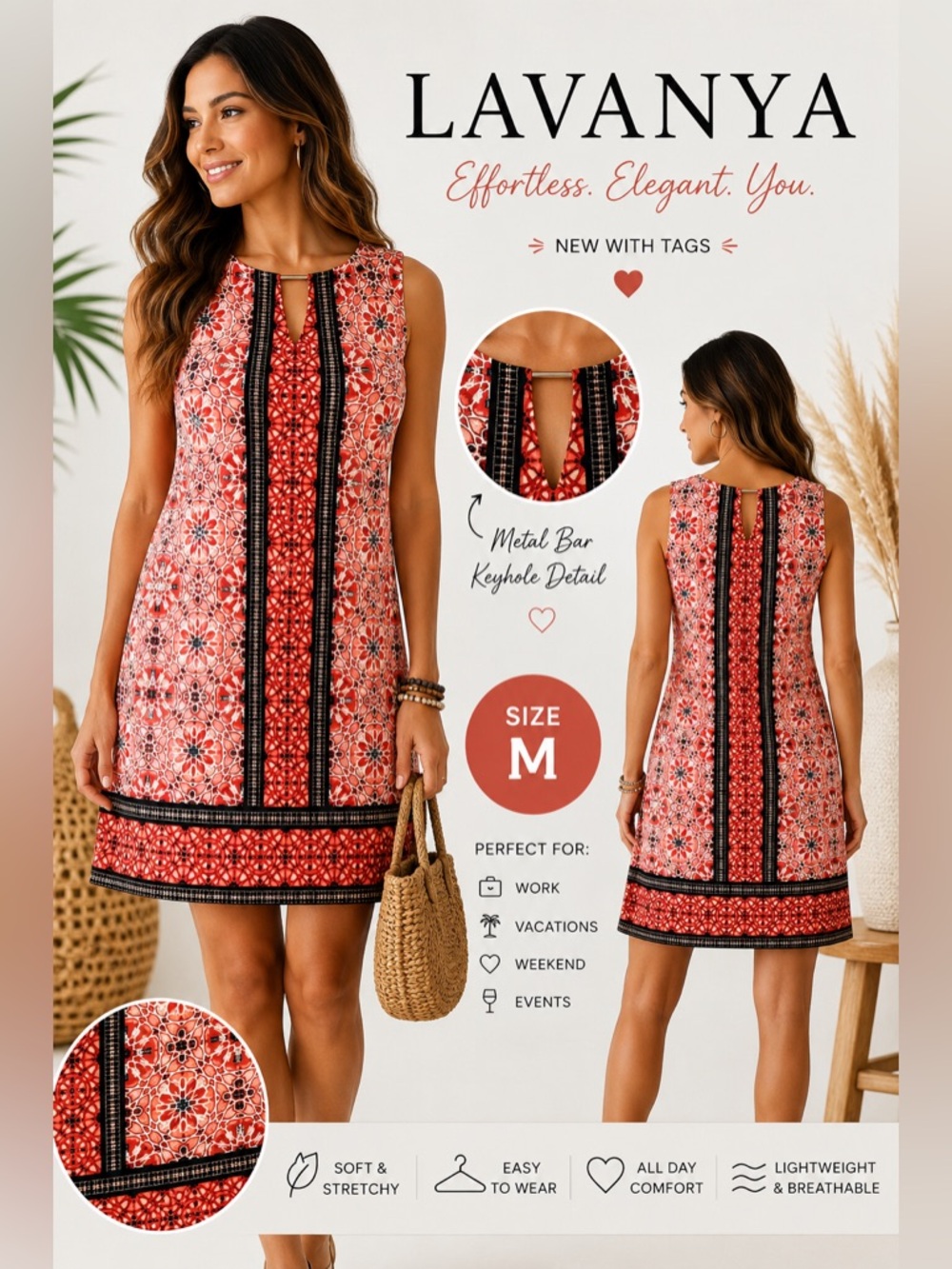Lavanya Coral‎ Geometric Shift Dress NWT Size Medium Sleeveless